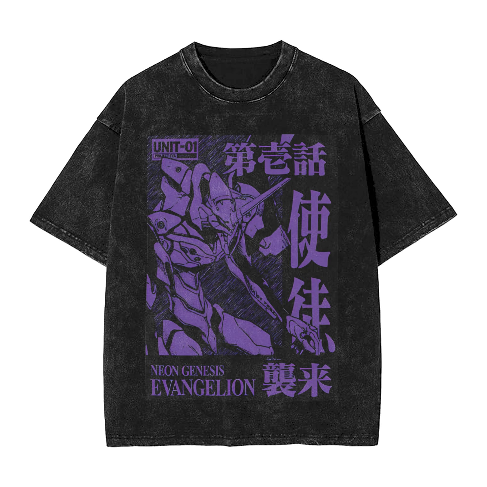 Anime Merchandise For Women - EVA Unit-01 빈티지 워싱 티셔츠, 네온