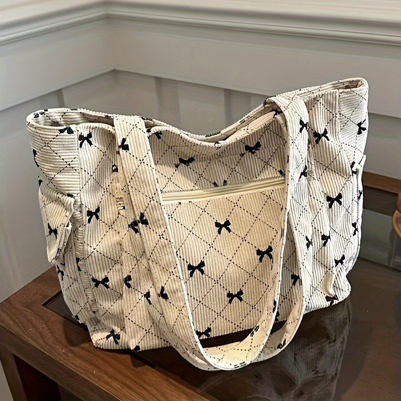 Anime Tote Bag - 여성용 대용량 코듀로이 캐주얼 토트 백,