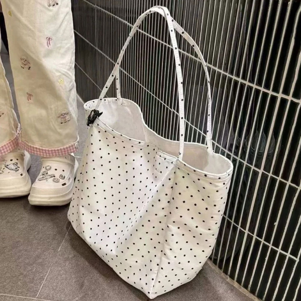 Anime Tote Bag - 대용량 신상 물방울무늬 캔버스백, 한국 스타일