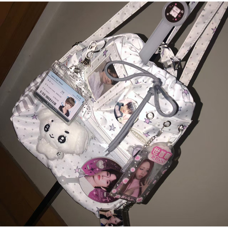 폴카 도트 드로스트링 백팩 대용량 투명 레이어 숄더백  - Anime Tote Bag 리뷰 및 가격