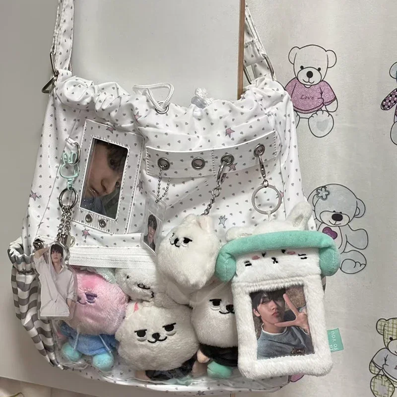 폴카 도트 드로스트링 백팩 대용량 투명 레이어 숄더백  - Anime Tote Bag 리뷰 및 가격