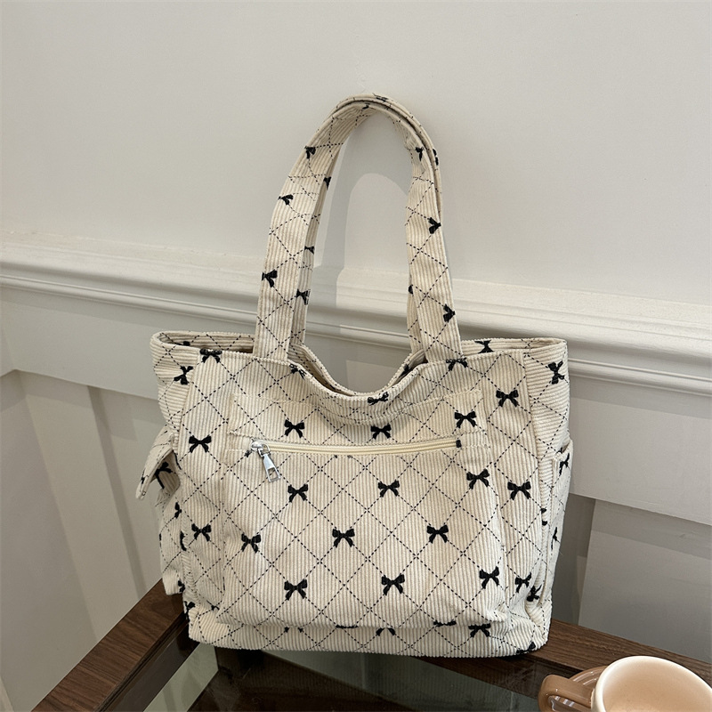 여성용 대용량 코듀로이 캐주얼 토트 백, 캐주얼 보우  - Anime Tote Bag 리뷰 및 가격