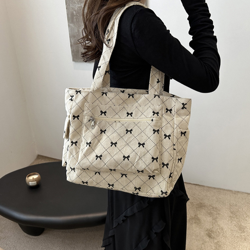 여성용 대용량 코듀로이 캐주얼 토트 백, 캐주얼 보우  - Anime Tote Bag 리뷰 및 가격